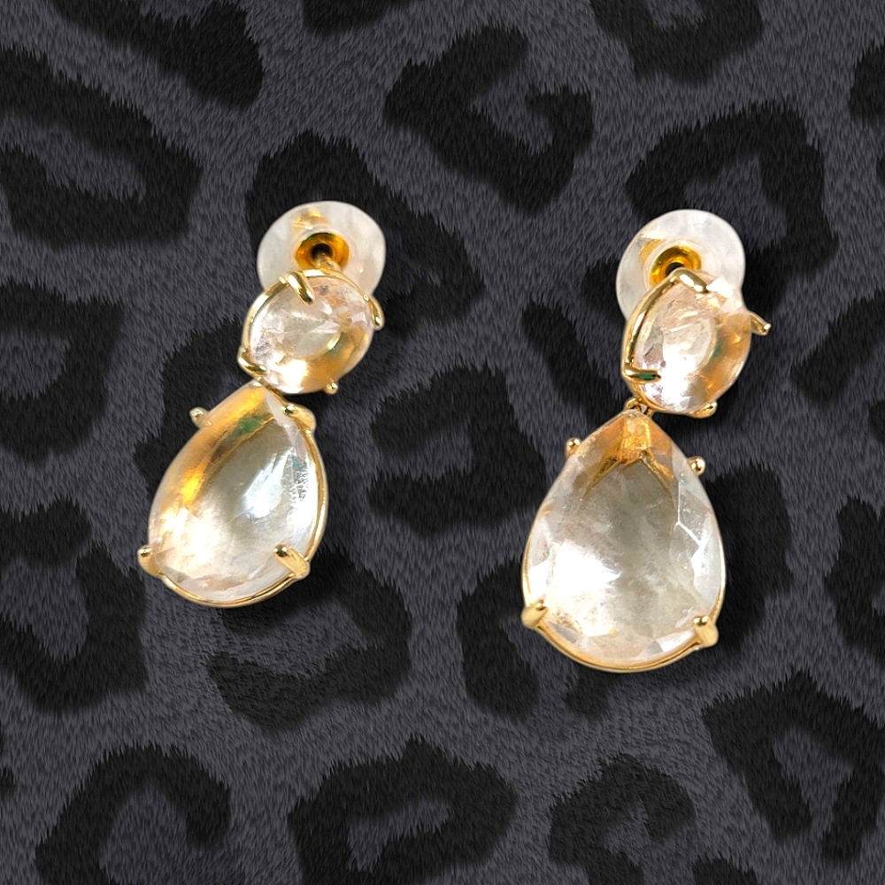 BaubleBar | NWOT Elegant Gold Tone Teardrop Clear Crystal Drop Earrings